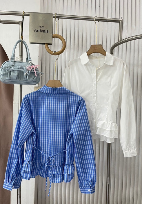 Summer Casual Collar Down Back Tie Ruffle Shirts